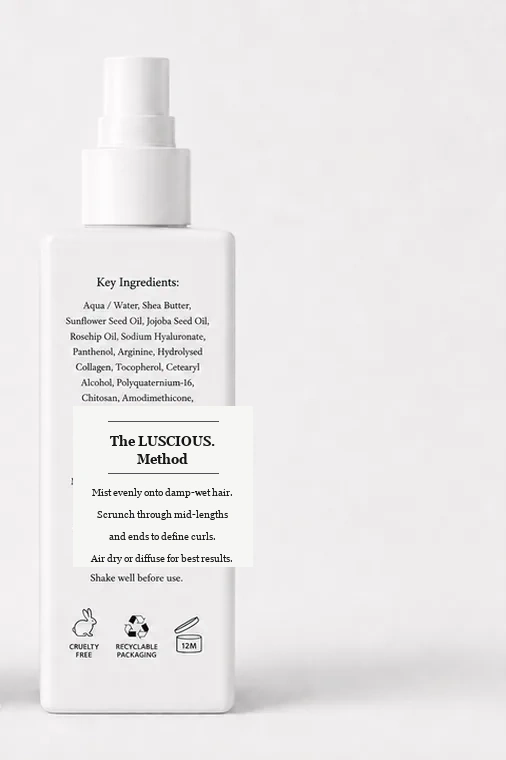 LUSCIOUS. bottle back label showing ingredients